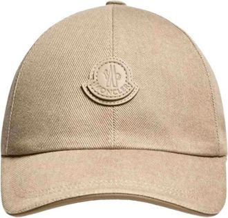 Moncler Leren Logo Katoenen Gabardine Baseballpet - unisex - Petten - Beige - ONE Size - Katoen - Accessoires