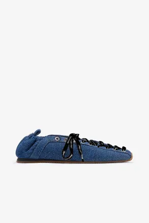 Ganni Navy Sporty Ballerina in Denim - Size 36 Organic Cotton