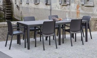 Dmora Mesa De Jard&iacute;n Roma, Mesa De Comedor Extensible Rectangular, Mesa De Jard&iacute;n Extensible Efecto Rat&aacute;n, 100% Made In Italy, Cm 150x90h72, Antracita - Dmo