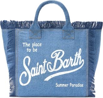 MC2 Saint Barth Oversized Denim Tote Bag with Frayed Edges