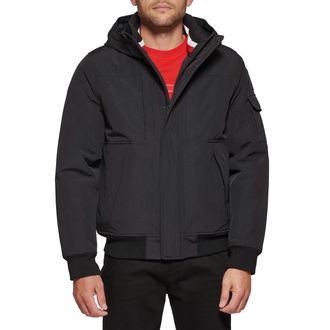 Tommy Hilfiger Mens Arctic Cloth Hooded Utility Bomber, Black, XL