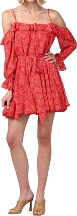 Fate Floral Print Cold Shoulder Ruffle Dress In Ditsy Red