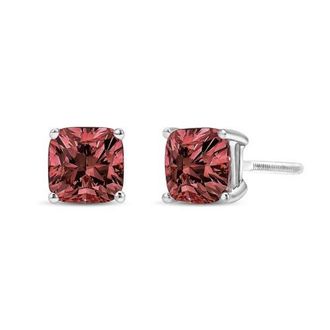 House of Brilliance 14K White Gold 1 1/2 Cttw Lab Grown Pink Cushion 4-Prong Set Classic Diamond Solitaire Stud Earrings at Nordstrom