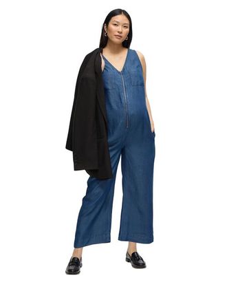 Ingrid & Isabel The Zip & Relax Chambray Maternity + Nursing Jumpsuit in Indigo at Nordstrom, Size X-Small