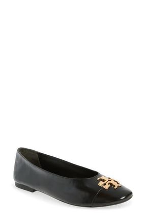 Tory Burch Charlie Cap Toe Ballet Flat in Perfect Black /Gold at Nordstrom, Size 10.5