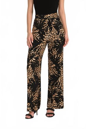Frank Lyman Design Edgy High-Waisted Leopard Trousers In Black/tan