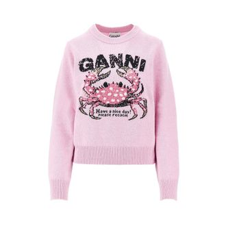 Ganni Maglione in misto lana Crab - - Knitwear - Donna - Rosa - M
