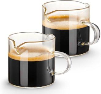 OEM Juego De 2 Tazas De Espresso De 113 Ml - Tazas Con Doble Boquilla Para Espresso Y Leche - Accesorios De Vidrio Transparente Para Espresso
