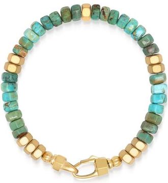 Nialaya Hexagon Beaded Bracelet in Green Turquoise /Gold at Nordstrom, Size 6.75