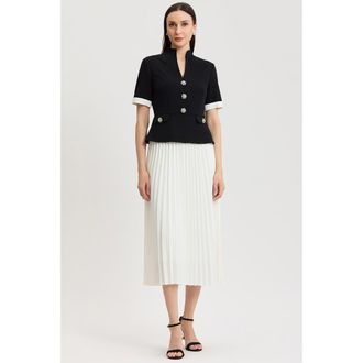 Ming Wang Noelle Pleated Crepe Maxi Dress in Black/white at Nordstrom, Size X-Small
