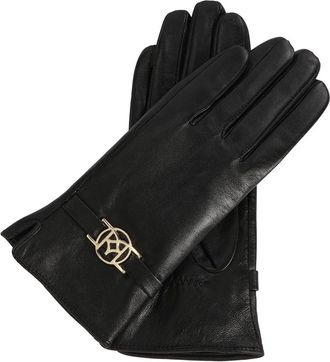 Kazar Zwarte leren handschoenen met monogramband - Dames - Handschoenen - Zwart - L - Leer - Accessoires