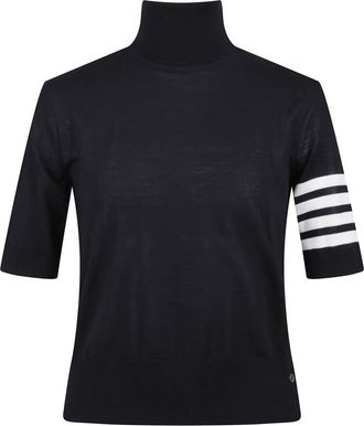 Thom Browne Trui met korte mouwen van wolmix - Dames - Coltruien - Blauw - S - Wol - Truien & Vesten