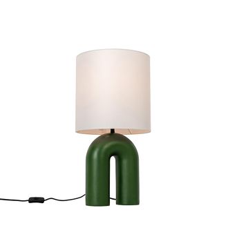 QAZQA Dise&ntilde;o L&aacute;mpara De Mesa De Dise&ntilde;o Verde Con Pantalla De Lino Blanco - Lotti Pl&aacute;stico /textil Org&aacute;nica Adecuado Para Led Max. 1 X 40 Watt - Qazqa