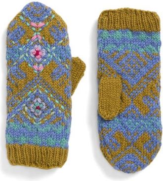 FRENCH KNOT Ingrid Hand Knit Wool Mittens in Green at Nordstrom