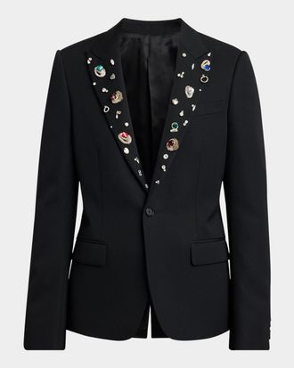 Alexander McQueen Mens Crystal Barathea Wool Reverse Jacket