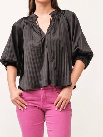 Dear John Denim Anais 3/4 Sleeve Silk Top In Black