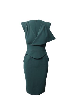Antonio Berardi Peplum Midi Dress in Green Virgin Wool