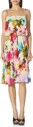 AFRM Tabitha Lace Trim Midi Dress in Watercolor Blossom at Nordstrom, Size X-Small