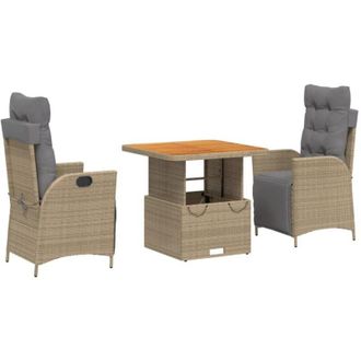 vidaXL Vidaxl - Set Comedor De Jard&iacute;n 3 Pzas Con Cojines Rat&aacute;n Sint&eacute;tico Beige