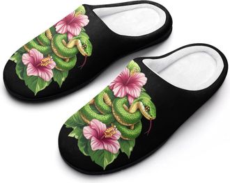Generic Green Snakes Flowers Womens Slippers Warm House Slippers Indoor House Shoes with Anti-Skid Rubber Sole