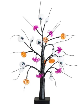 Nearly Natural 2Ft. Pre-Lit Artificial Halloween Eyeballs, Ghosts, Bats & Pumpkins 24 Led Lighted Ornament Tree