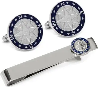 Cufflinks Inc. Compass Cuff Links & Tie Bar Gift Set in Blue at Nordstrom, Size 10-13