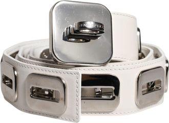 Dolce & Gabbana White Leather Gold Tone Rotating Buckle Womens Belt