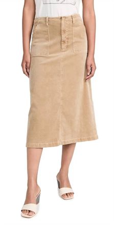 LE JEAN Jocelyn Corduroy Midi Skirt In Beige