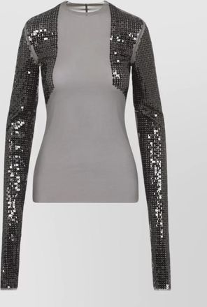 Rick Owens dennis crew neck sequin sheer long sleeve top