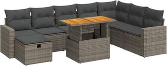 vidaXL Set Sof&aacute;s Jard&iacute;n Y Cojines 9 Pzas Rat&aacute;n Sint&eacute;tico Acacia Gris Vidaxl