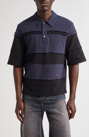 ECKHAUS LATTA Striated Cotton Piqué Polo in Midnight at Nordstrom, Size X-Large