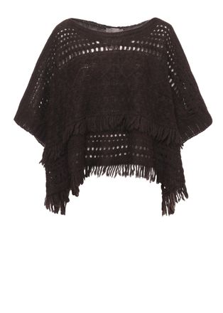 D.exterior Brown Fringed Wool-Blend Poncho