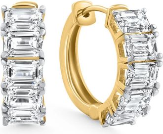 Pompeii3 2 - 6 Ct Emerald Cut Diamond Hoops 14k Gold Lab Grown Womens Earrings 5/8