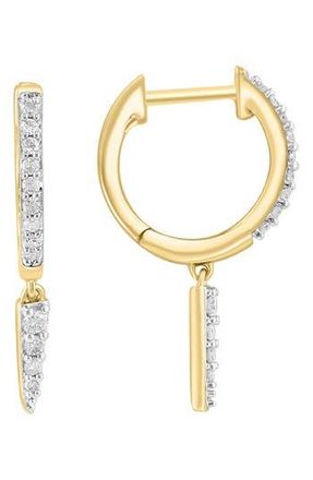 Effy 14K Gold Plated Pavé Diamond Drop Huggie Hoop Earrings - 0.20ct. in Silver Plated Yellow at Nordstrom Rack