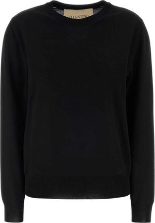 Valentino Garavani Wollen trui met VLogo-borduursel - Dames - Ronde hals truien - Zwart - M - Wol - Truien & Vesten