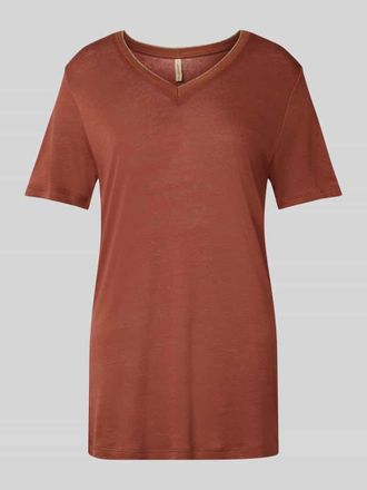 Soyaconcept T-Shirt aus Leinen-Viskose-Mix Modell EMEL in Rostrot, Gr&ouml;&szlig;e M