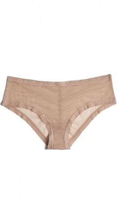 Blush Lingerie Mesh Lace Trim Hipster Panty In Malt