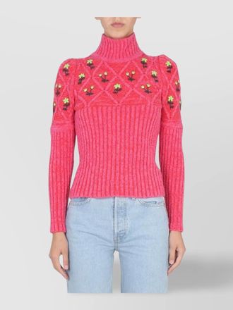 Cormio wool ribbed floral-embroidered high-neck jumper