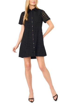 CeCe by Cynthia Steffe Cotton Eyelet Mini Shirtdress in Rich Black at Nordstrom, Size 10