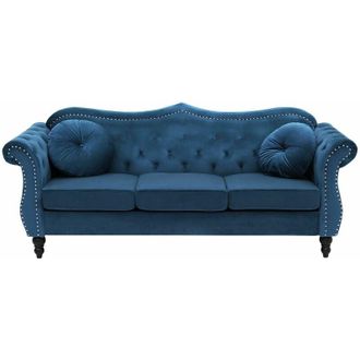 Beliani Divano in Velluto Blu a 3 Posti in Stile Chesterfield con Cuscini Retr&ograve; Skien