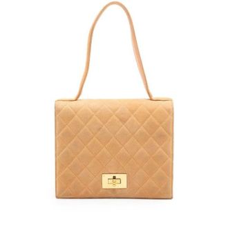 Chanel Pre-owned Vintage Quilted Suede Handbag - Dames - Pre-owned - Beige - Maat: ONE Size Su&egrave;de