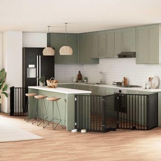 vidaXL Puerta De Perros Plegable 10 Paneles Madera &Aacute;lamo Negra 800 Cm Vidaxl