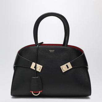 Ferragamo Umarmung M Handtasche Schwarz/Rot Aus Leder