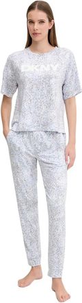 DKNY Dkny, Nachtkleding, Dames, Blauw, XS, Polyester, Geprintte gebreide pyjamaset