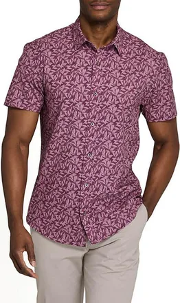 W.R.K Leaf Print Performance Short Sleeve Button-Up Shirt in Maroon at Nordstrom, Size Xx-Large