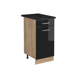 Vicco Mueble Bajo De Cocina R-line, Negro Brillo Intenso/roble Dorado, 40 Cm Encimera Antracita, Vicco