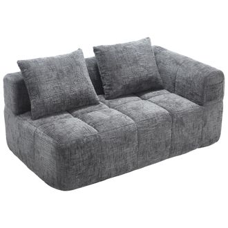 STILVORA Sof&aacute; 2 Plazas Con Chaise Longue Y Bolsillos Laterales, Coj&iacute;n Incluido, Confort Suave, En Chenilla Gris