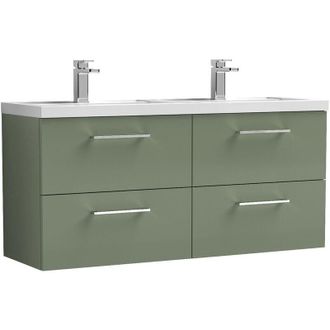 Nuie Nuie Arno Satin Green 1200mm Wall Hung 4 Drawer Vanity Unit and Double Polymarble Basins - ARN824C