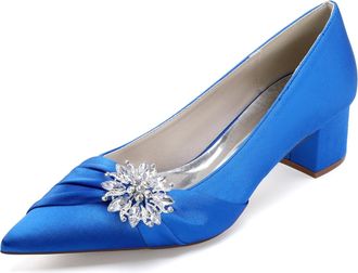 Generic Wedding Bridal Shoes Womens Chunky Heels Ankle Strap Low Heel Bridal Pointed Toe Pumps Prom Party Dress Shoes 4.5Cm,Royal Blue,10 UK