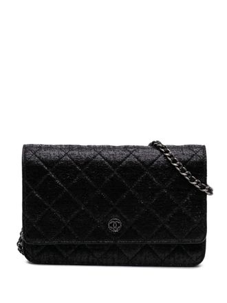Chanel 2013-2014 CC Quilted Crinkled Patent Wallet On Chain crossbody bag - Black